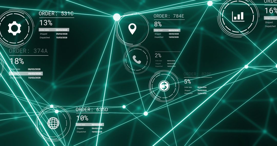 Futuristic Data Network with Digital Interface Elements