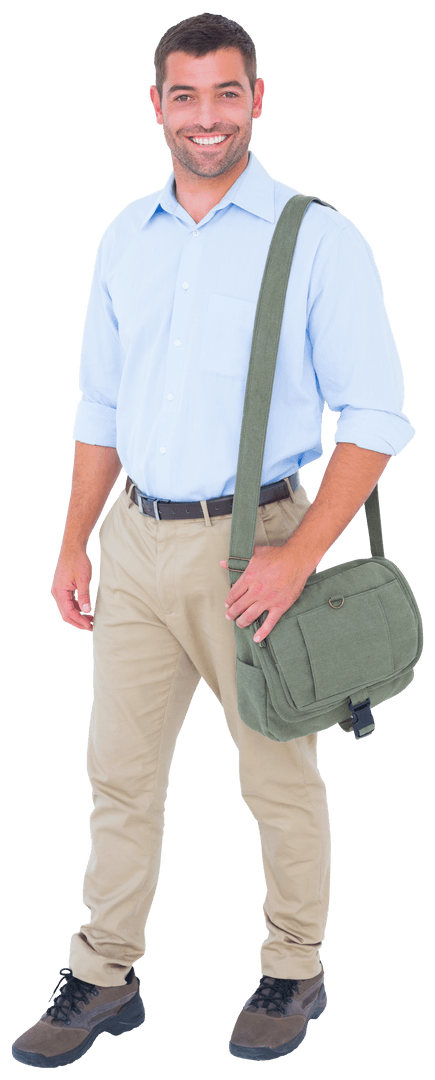 Transparent Smiling Man with Shoulder Bag