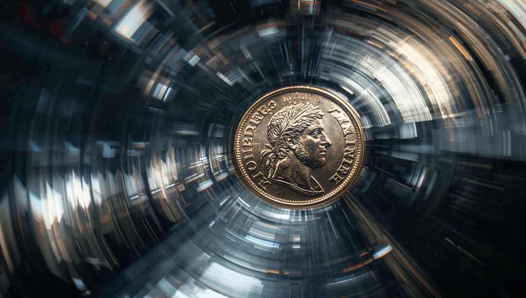 Glinting Antique Medallion with Classical Profile and Radial Light Motion Macro Studio