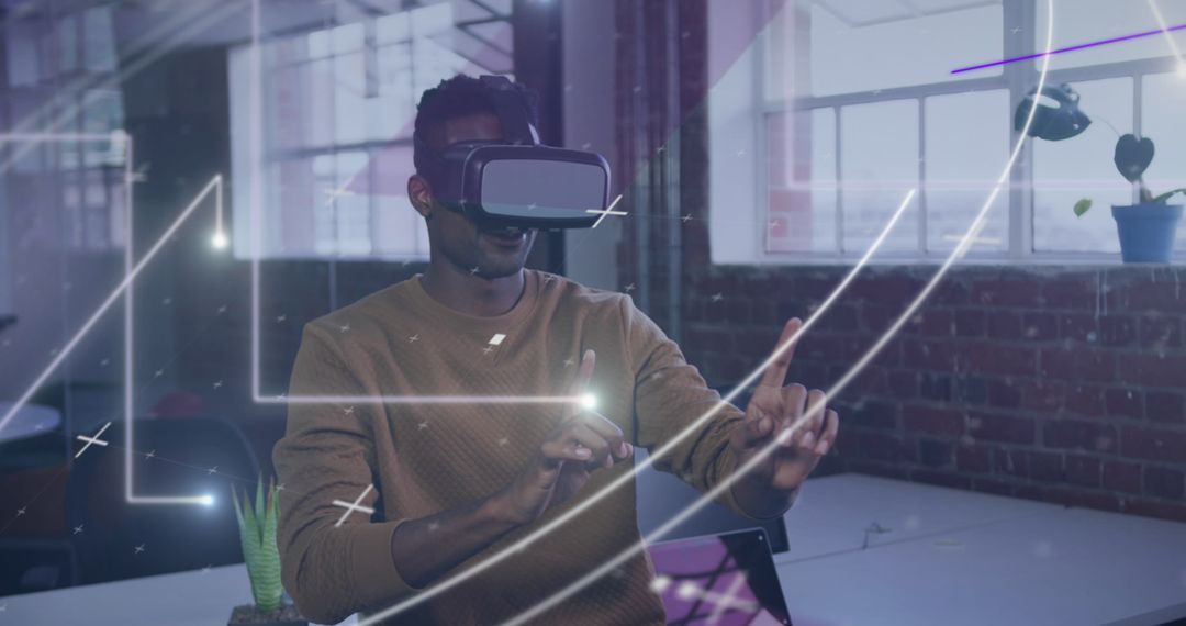 African American Man Engaging with Virtual Reality Environment