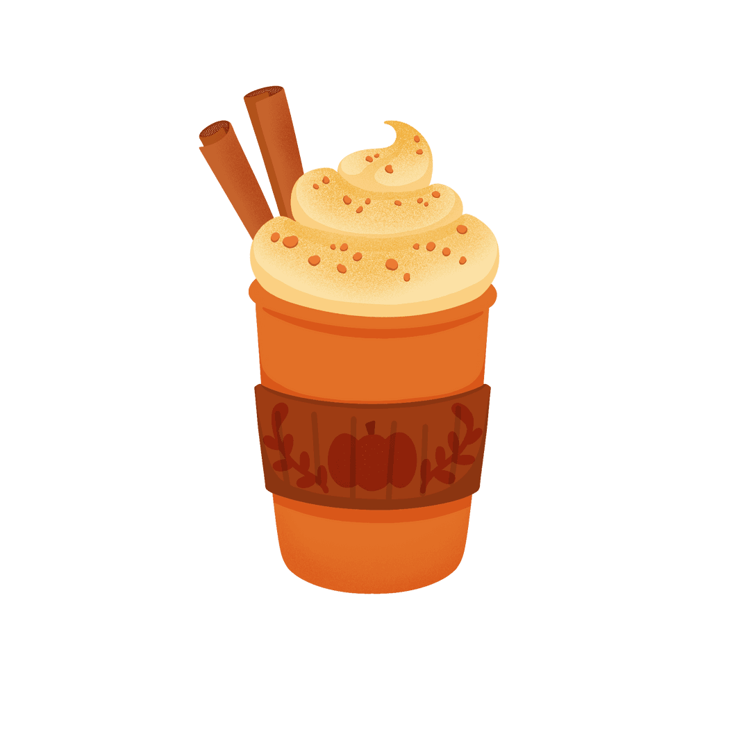 Pumpkin Spice Latte with Cinnamon Sticks on Transparent Background