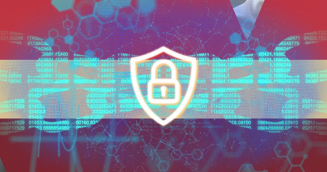 Cybersecurity Concept with Shield and Padlock Over Digital Code