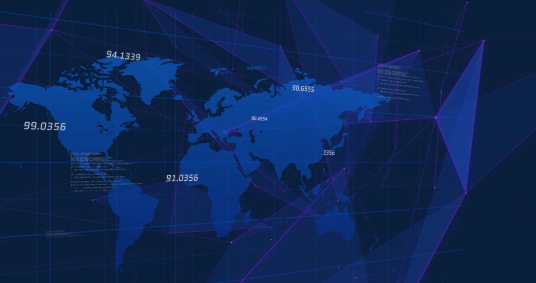 Global Digital Network with World Map and Data Connections