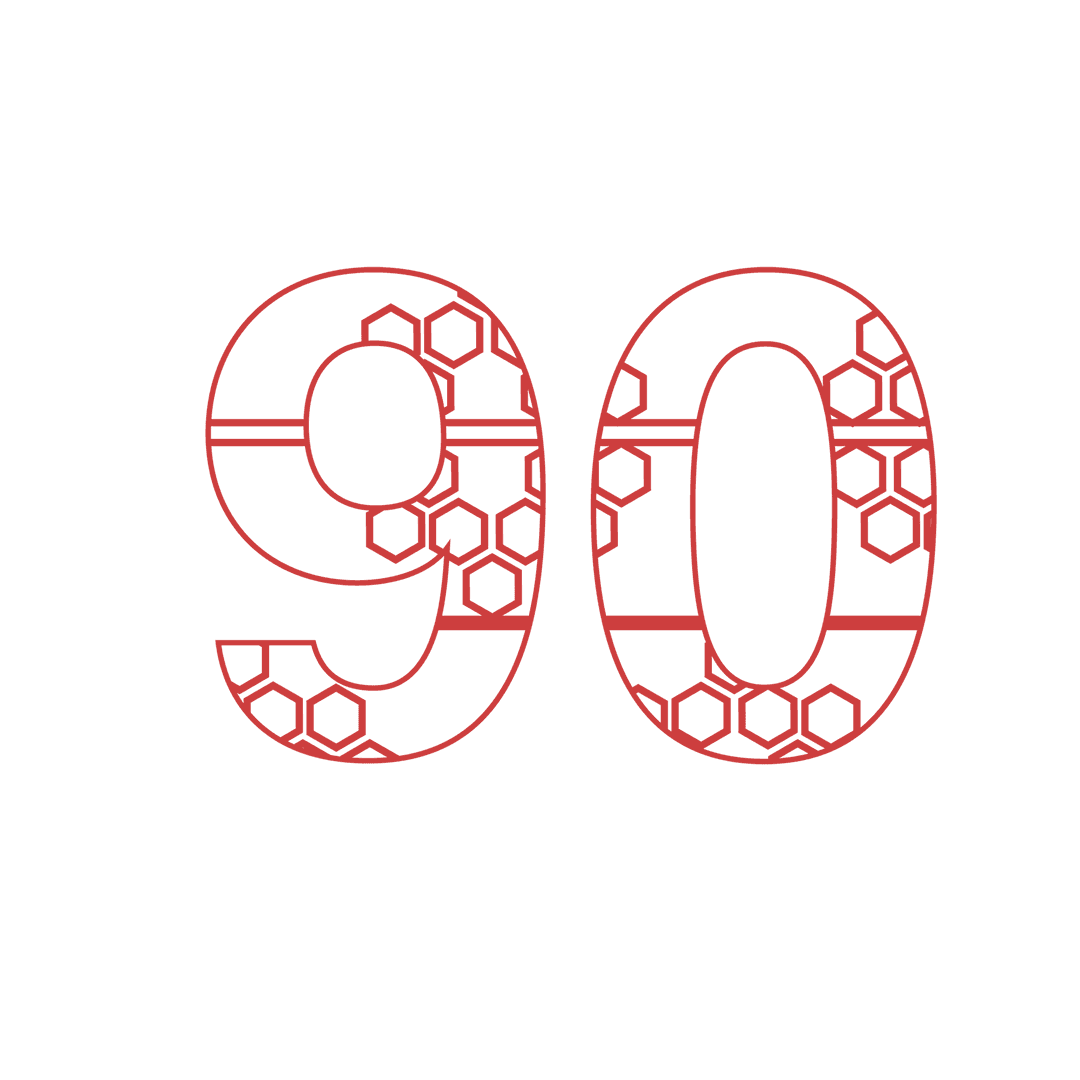 Decorative Red 90 Number on Transparent Background for Birthdays