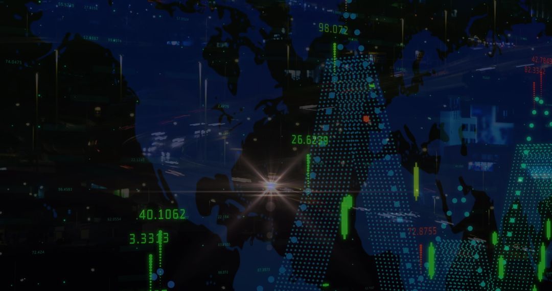 Global Financial Map with Digital Data and Graph Overlays