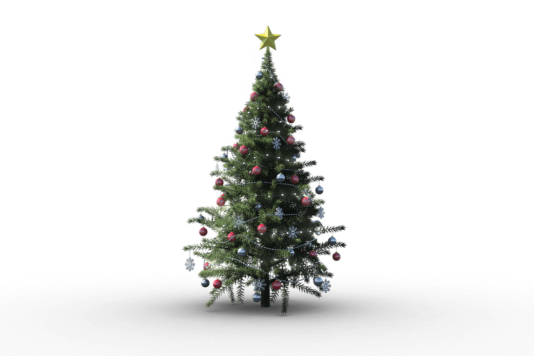 Transparent Christmas Tree Illustration with Ornaments and Star