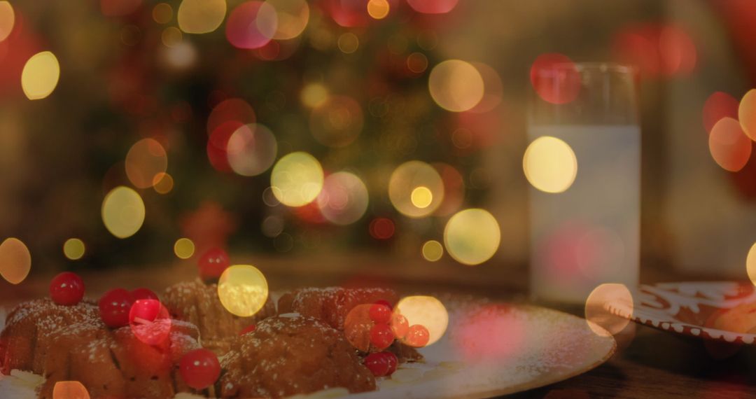 Festive Holiday Table with Cookies and Glowing Lights