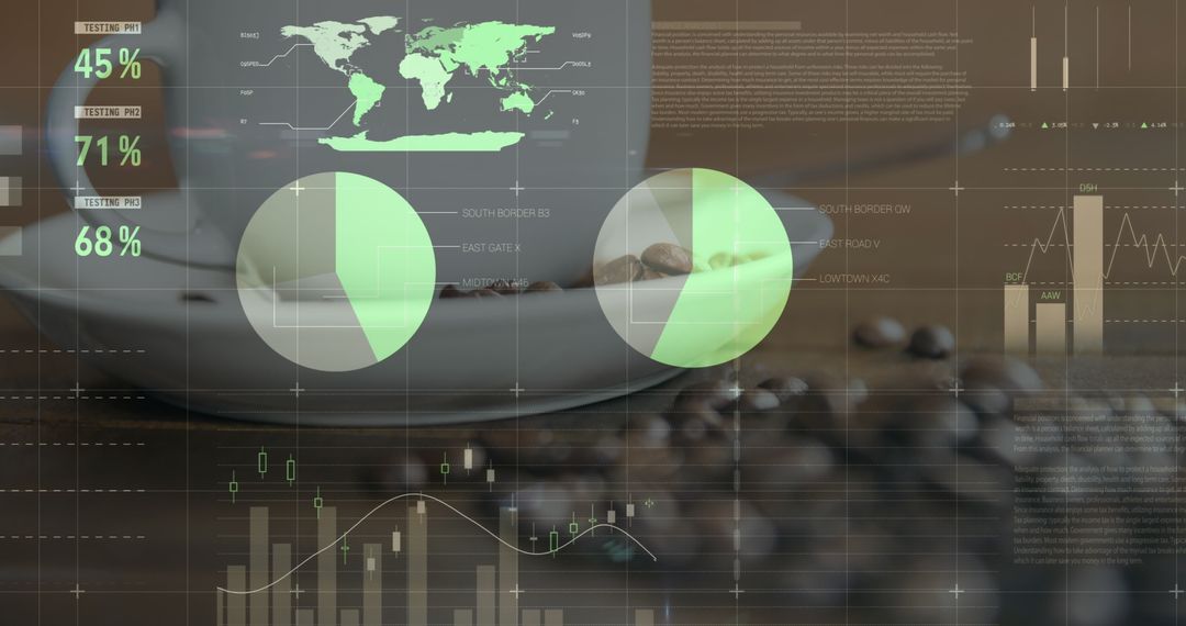 Global Business Infographics and Coffee Beans Double Exposure