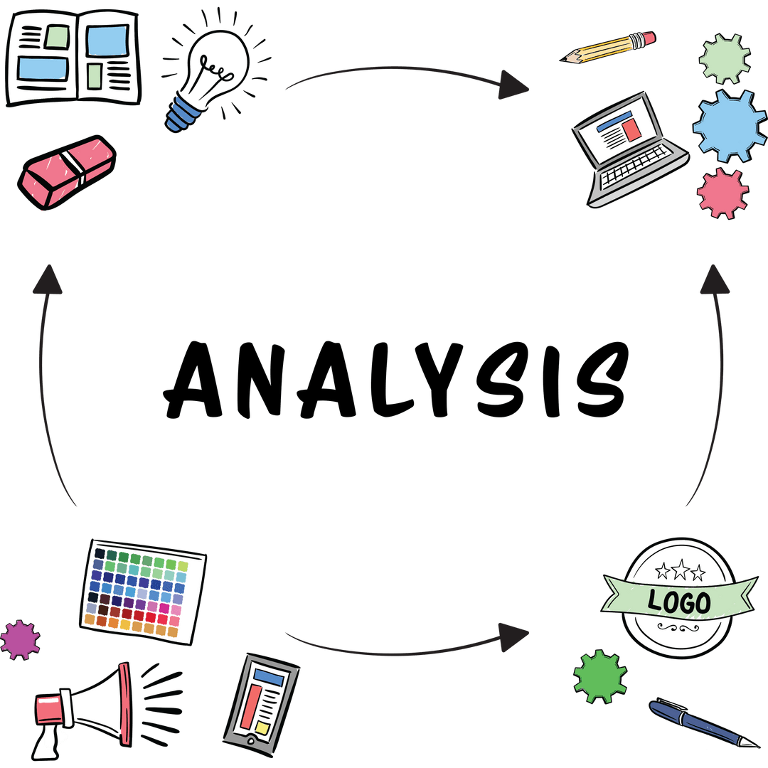 Business Analysis Workflow Icons on Transparent Background