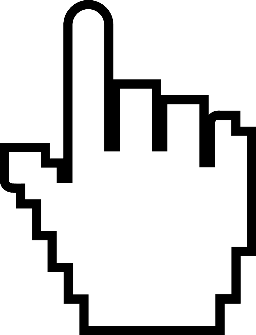 Transparent Pixel Art Hand Cursor Icon Illustrating Blocky Design