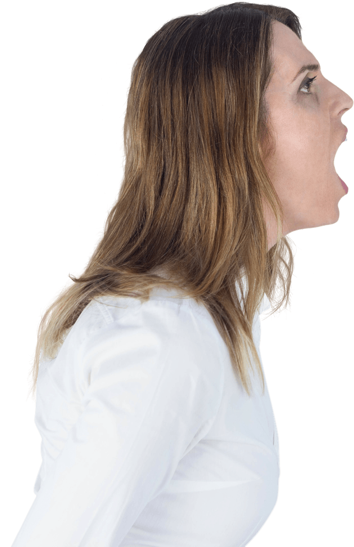 Transparent Side View Shocked Businesswoman in White Shirt Looking Away