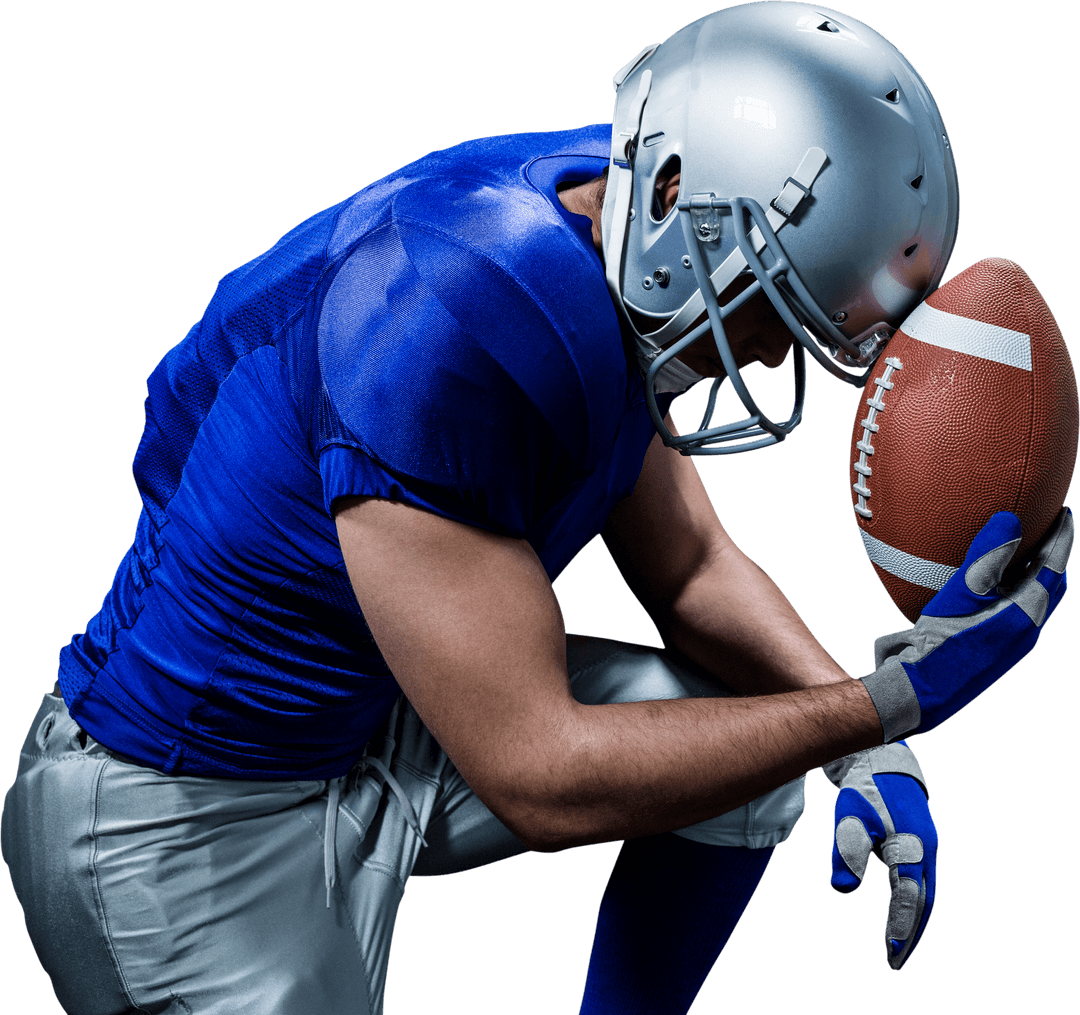 Transparent Upset American Football Player with Ball Kneeling