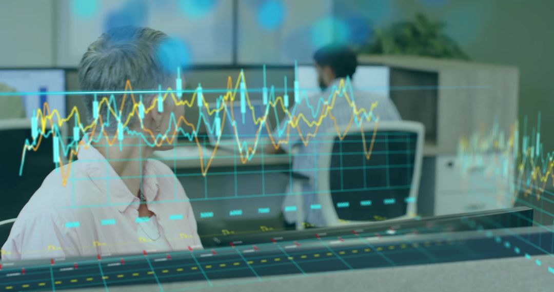 Professional Analyzing Holographic Data in Technologically Advanced Office