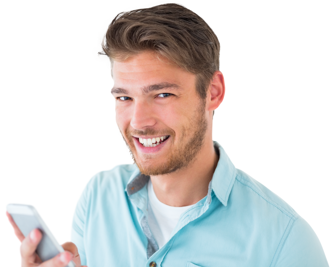 Smiling Young Man Holding Smartphone with Transparent Background - Download Free Stock Images Pikwizard.com