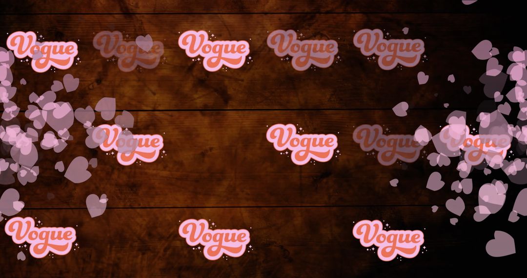 Floating Vogue Texts and Hearts on Rustic Wood