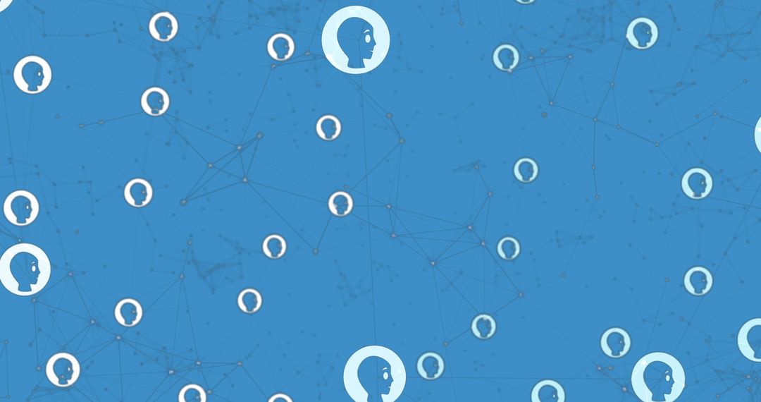 Digital Networking Illustration with Profile Icons on Blue Background