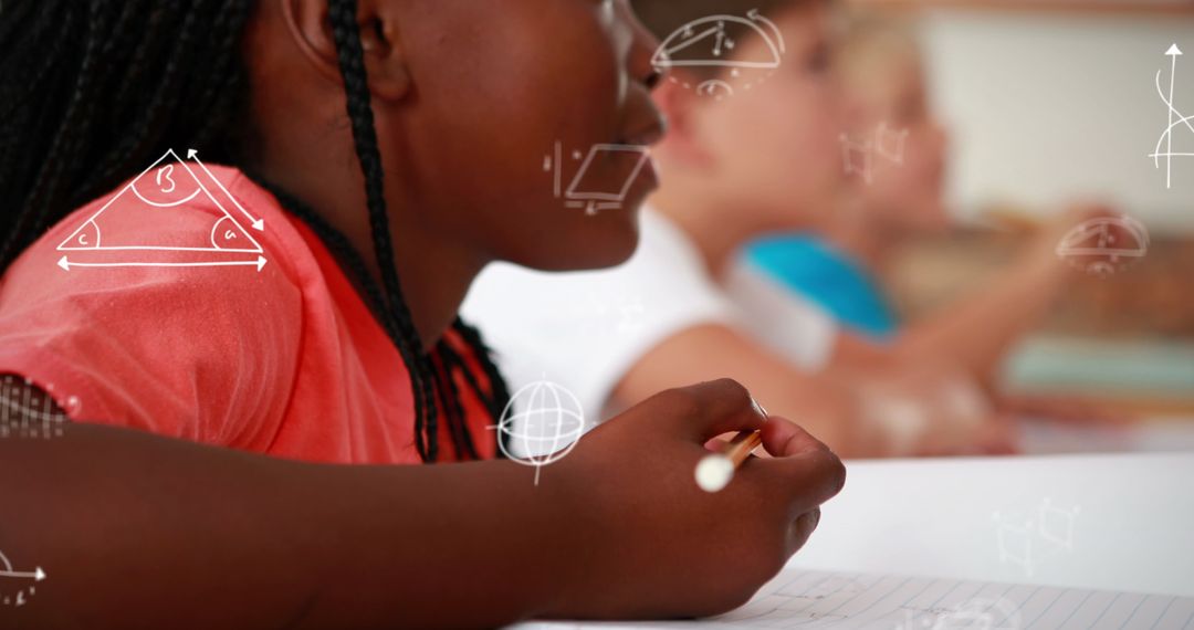 Diverse Students Learning with Mathematical Equations Overlay