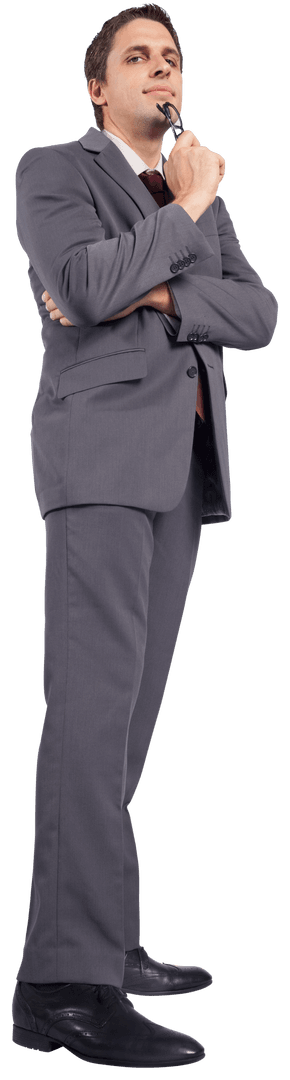 Thoughtful Businessman Holding Glasses on Transparent Background