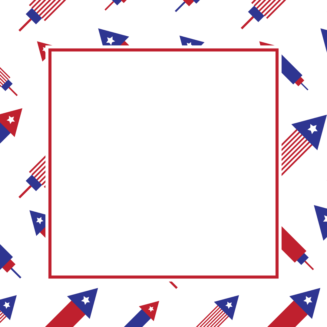 Patriotic Transparent Frame with Red and Blue Rocket Pattern