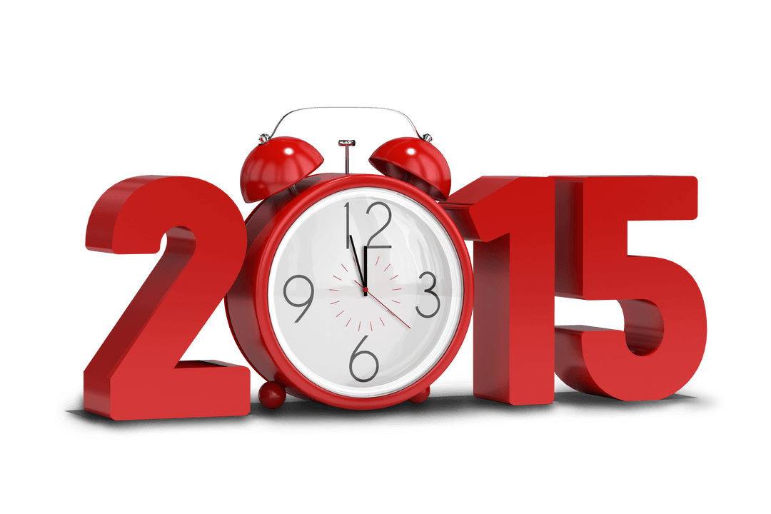 2015 red alarm clock celebrating new year on transparent background