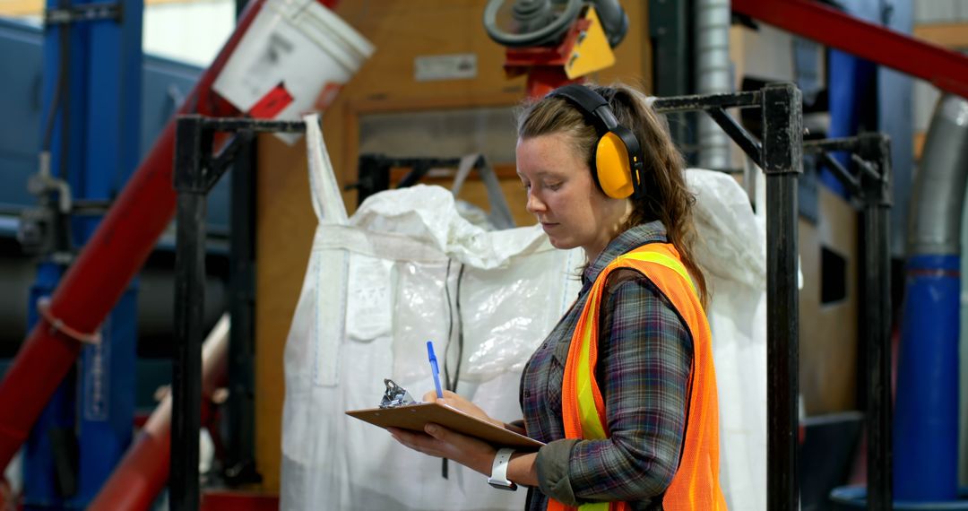 Female Worker with Clipboard in Manufacturing Factory - Free Images, Stock Photos and Pictures on Pikwizard.com