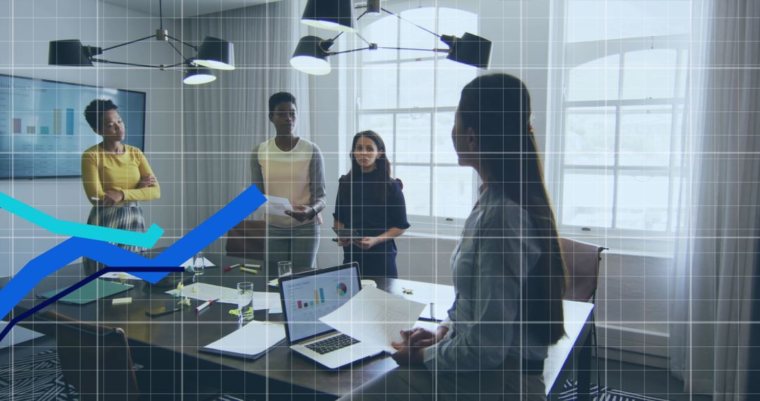 Business Team Analyzing Data Trends on Office Presentation