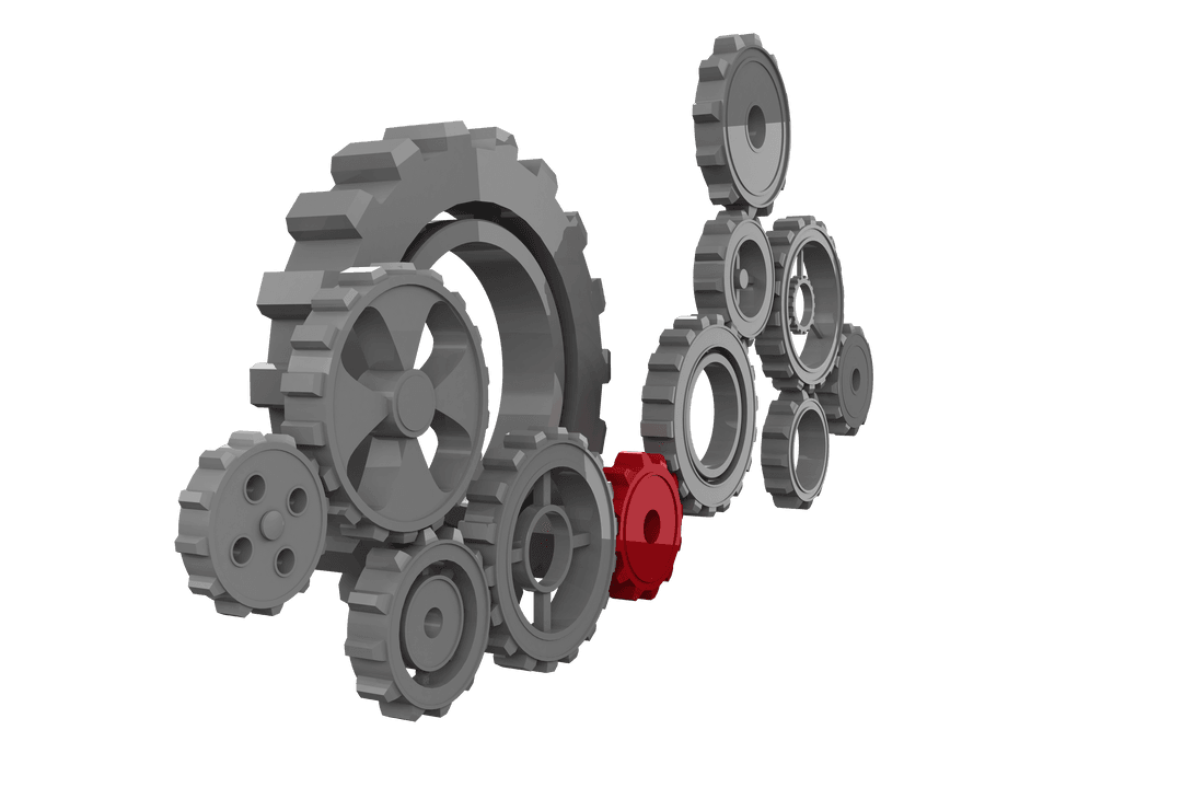 Transparent Red and Grey Cogs Vector on Transparent Background