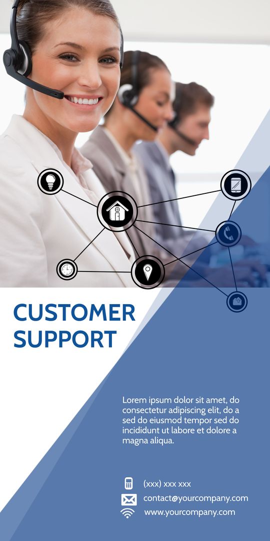 Smiling Customer Support Representative with Headset Offering Services - Download Free Stock Templates Pikwizard.com