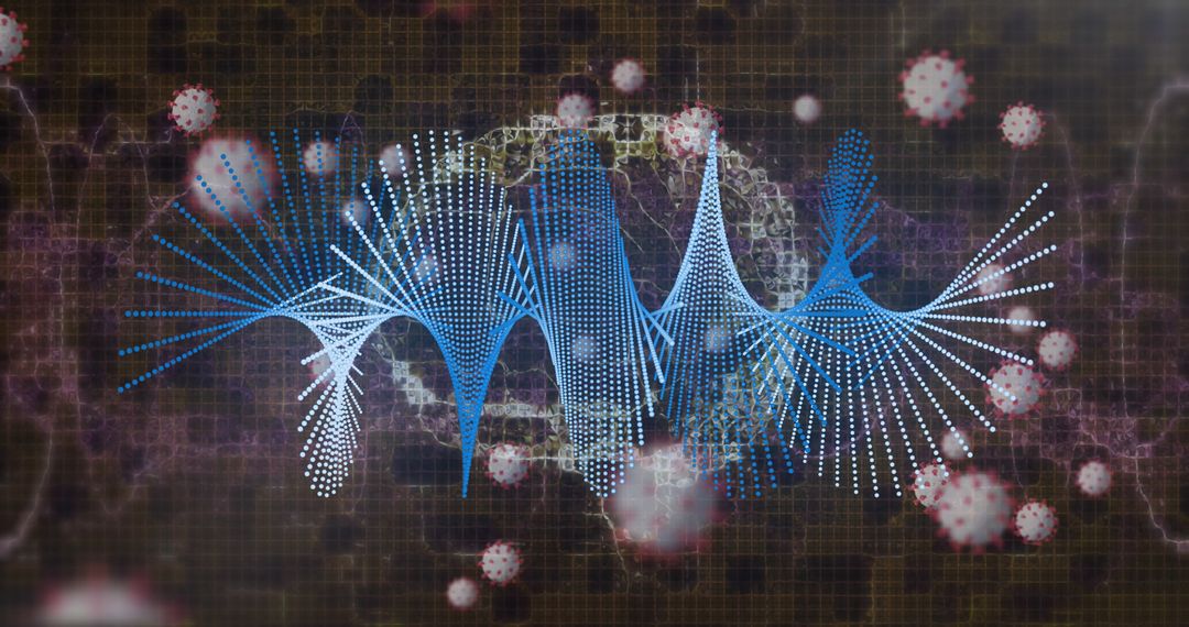 Abstract DNA Strand with Virus Cells on Dark Background