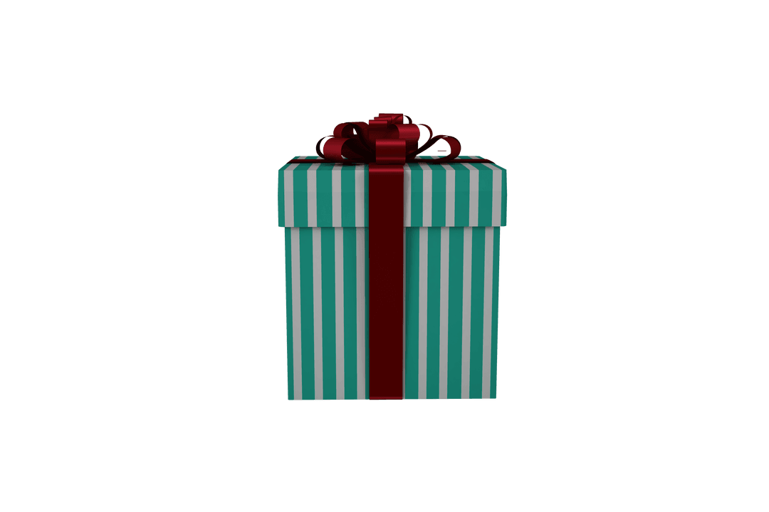 Striped Gift Box with Red Ribbon on Transparent Background