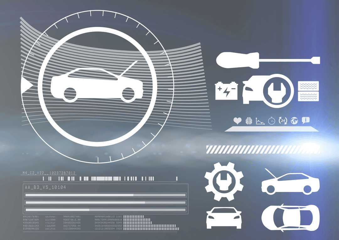 Transparent Digital Interface with Automotive Icons Vector