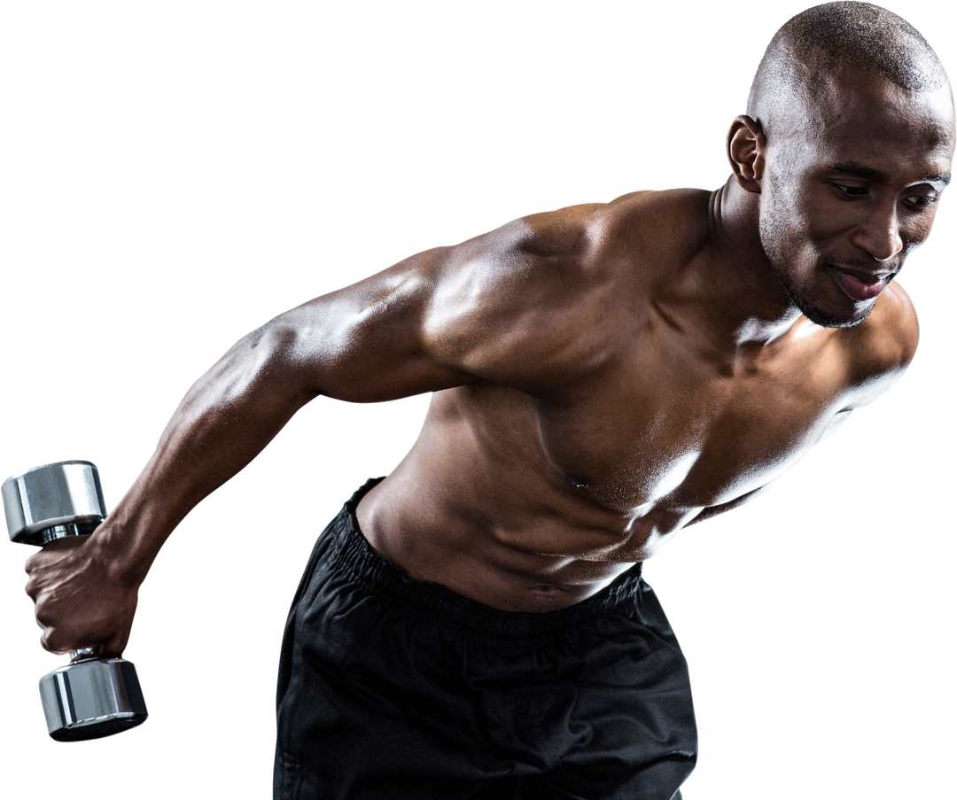 Muscular Black Man Exercising with Arm Dumbbell on Transparent Background - Download Free Stock Images Pikwizard.com