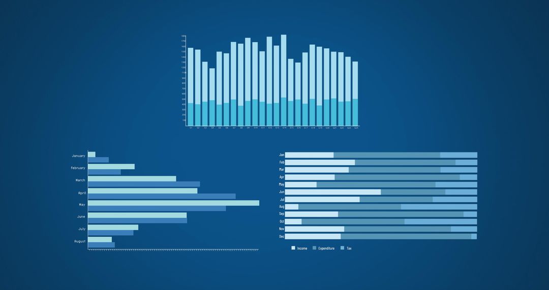Digital Graphs on Blue Background Illustrating Financial Data