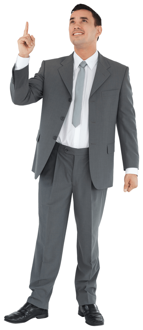 Confident Businessman Pointing Upwards Isolated on Transparent Background