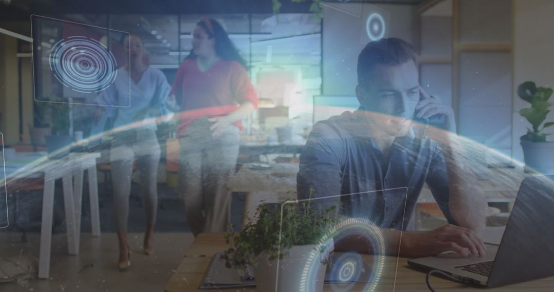 Global Tech Interface in Modern Office Environment