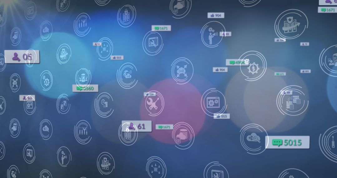 Digital Interface Icons on Blurred Background