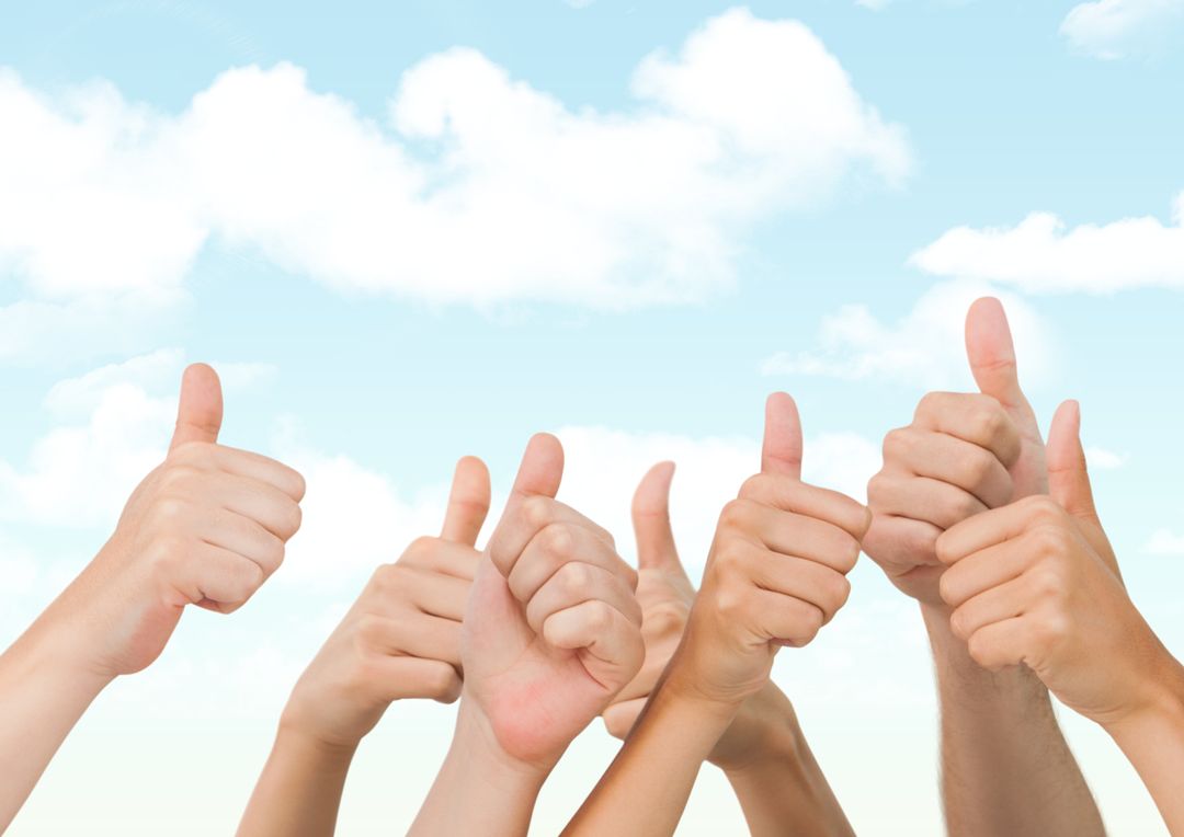 Multiple Thumbs Up Against Blue Sky Promoting Success and Approval - Free Images, Stock Photos and Pictures on Pikwizard.com