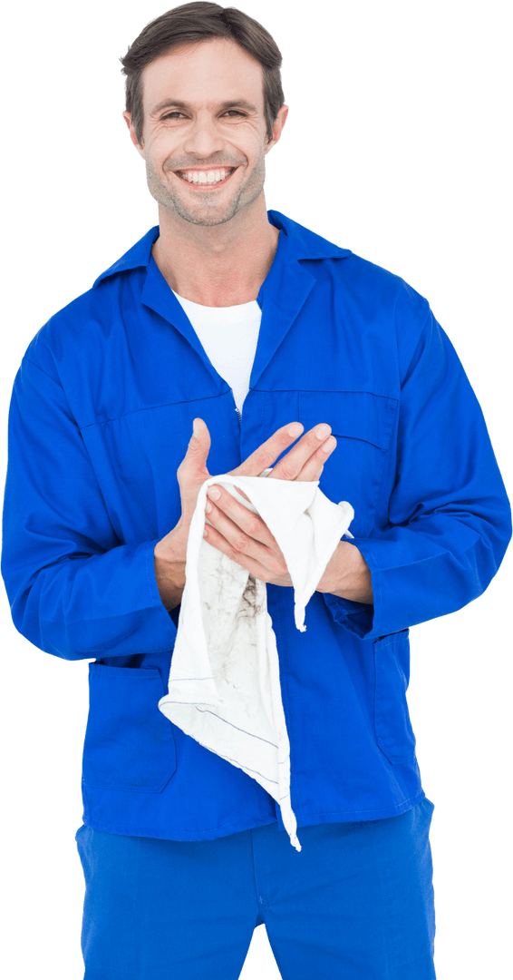 Transparent Smiling Mechanic Wiping Hands