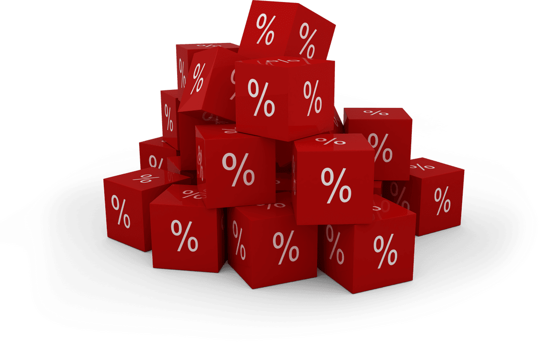 Pile of Red Transparent Percentage Blocks for Promotions