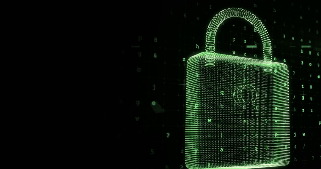 Glowing Green Digital Padlock on Secure Network Interface