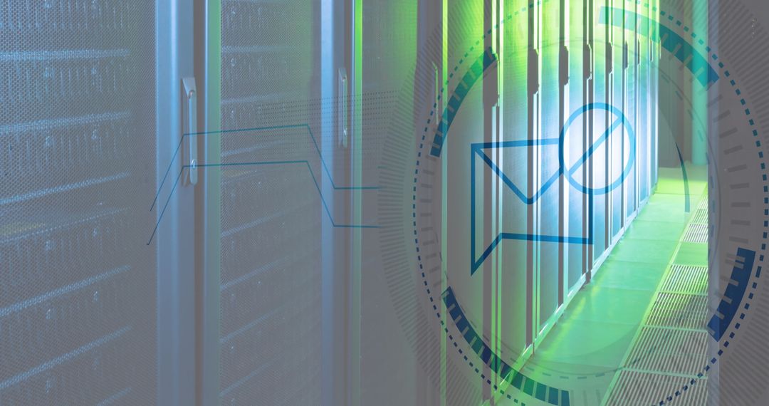 Cyber Security Message Block on Server Room Background