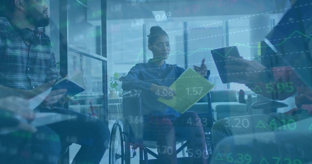 Collaboration Among Diverse Team with Financial Analytics Displayed