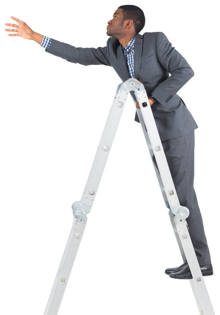 Transparent businessman climbing up ladder - Download Free Stock Images Pikwizard.com