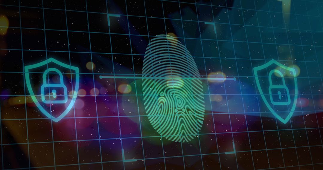 Digital Fingerprint Security Concept on Grid Background