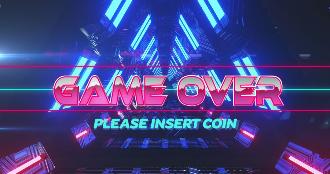 Retro Arcade Game Over Screen with Neon Colors