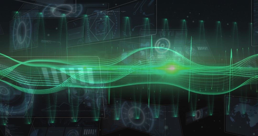 Futuristic Green Waveforms and Digital Interface Background