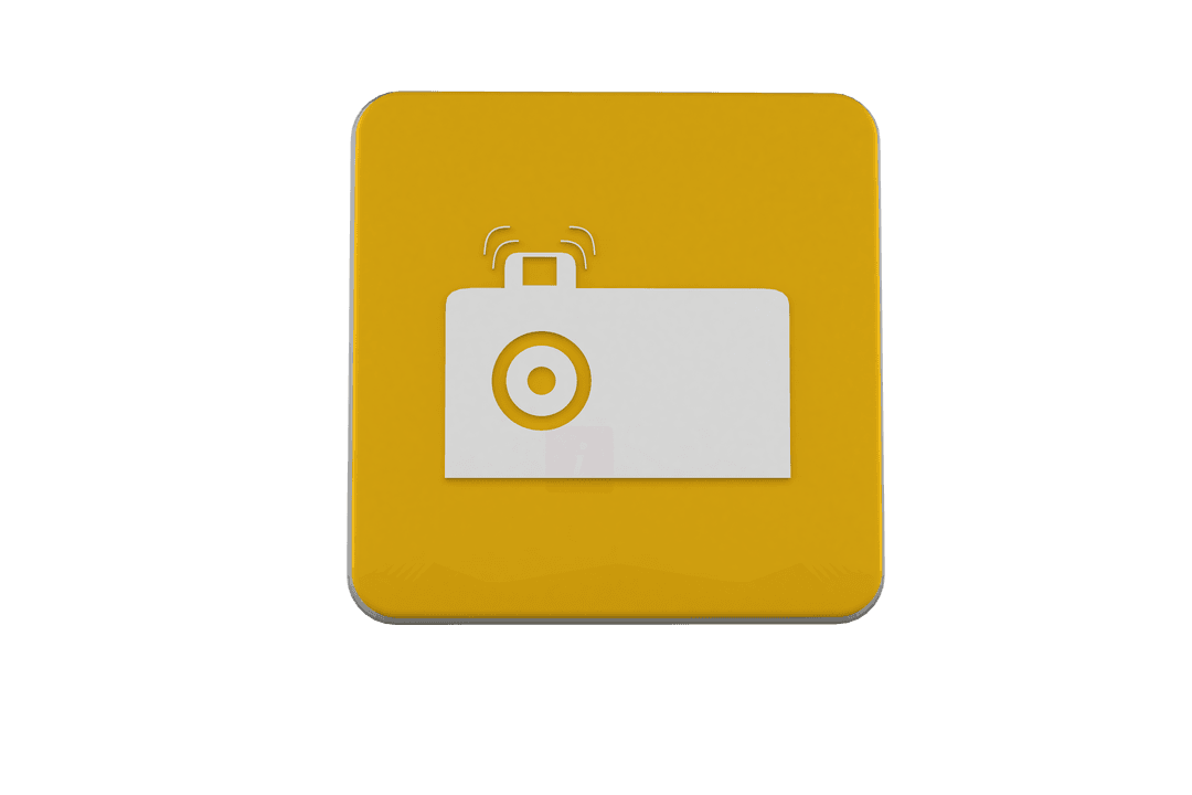 Yellow Brick Icon with Camera Symbol on Transparent Background