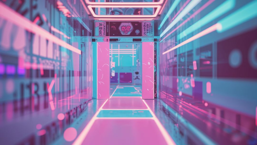 Futuristic Neon Corridor with Cyberpunk Aesthetic