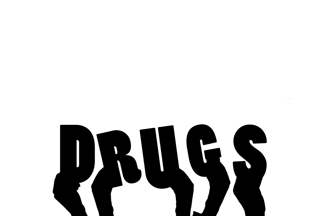 Transparent Digital Illustration Hands Reaching Drug Word in Syringe Shape