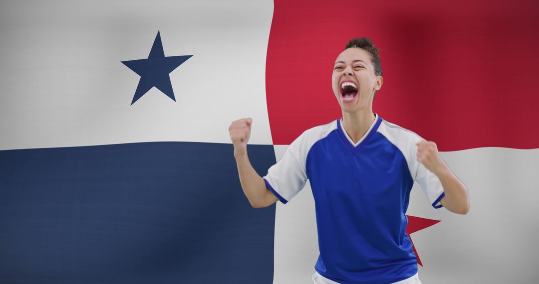 Excited Female Soccer Player Celebrating in Front of Panama Flag - Free Images, Stock Photos and Pictures on Pikwizard.com